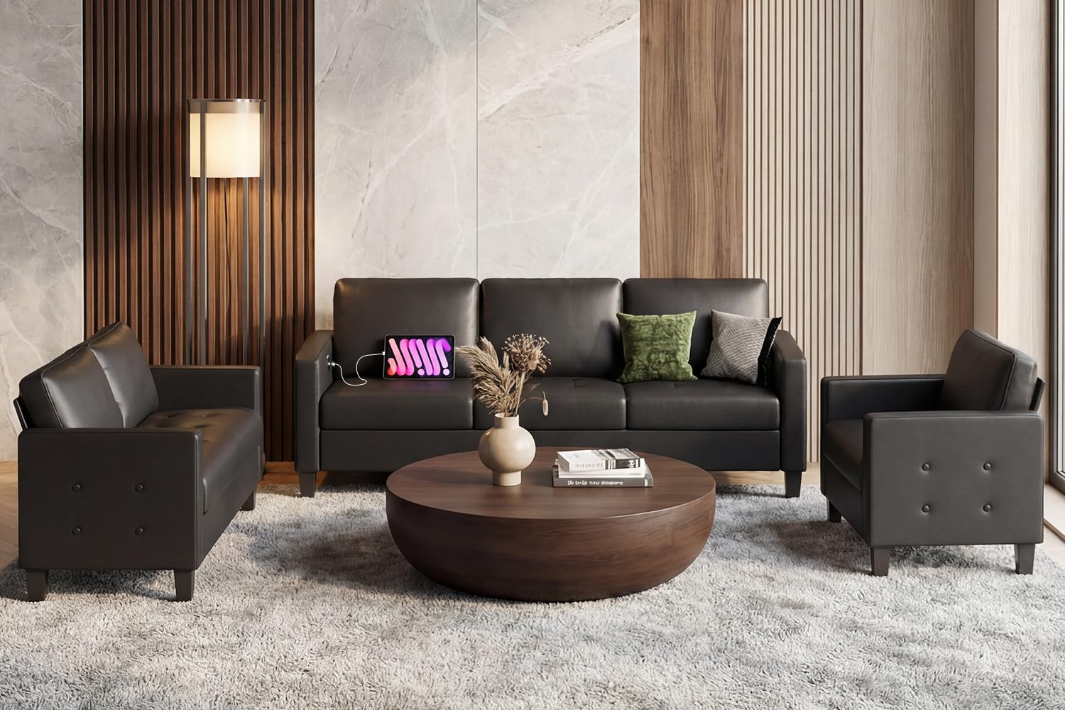 Black Faux Leather 3 Seater So - огляд і ціна Office Furniture Custom