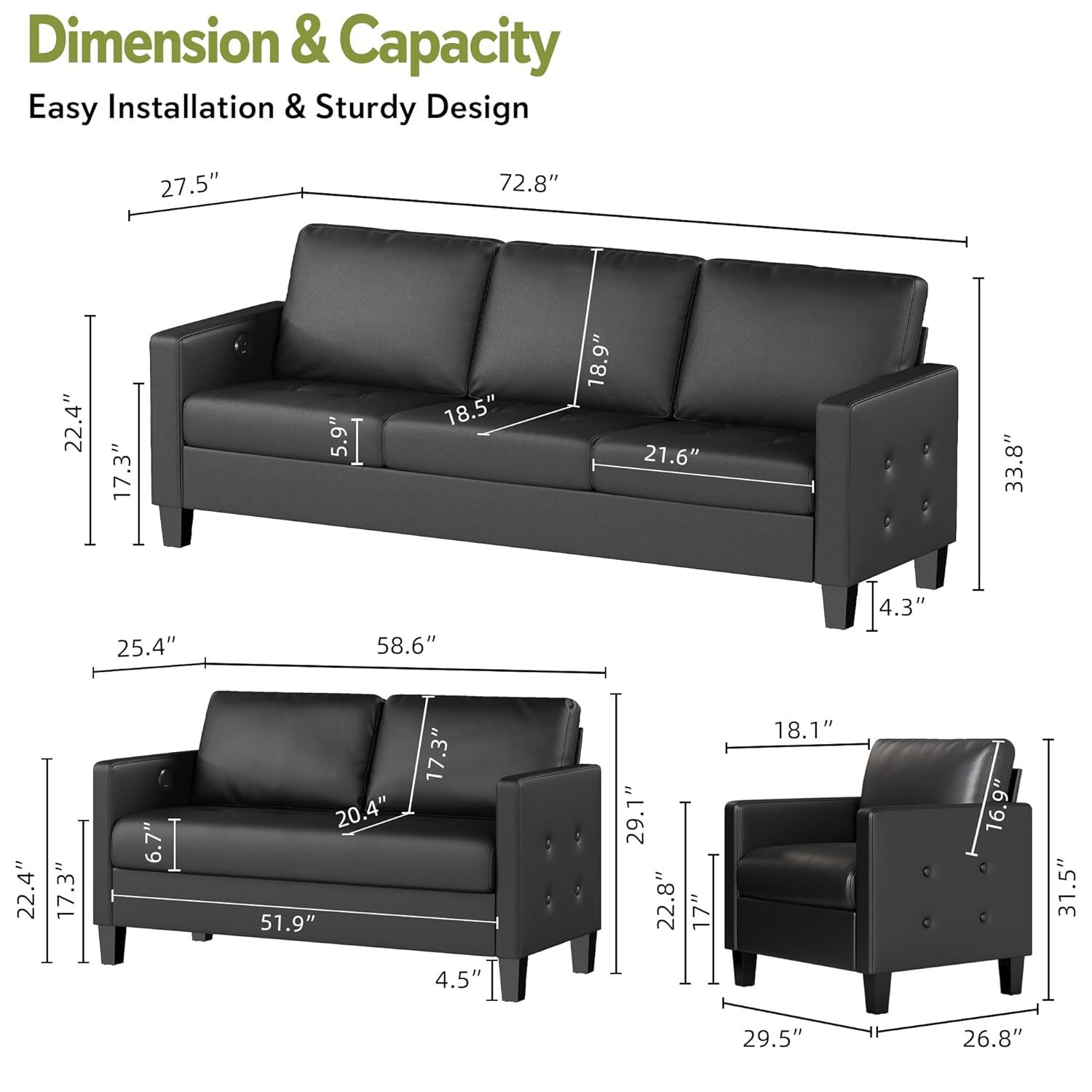 Black Faux Leather 3 Seater So - огляд і ціна Office Furniture Custom
