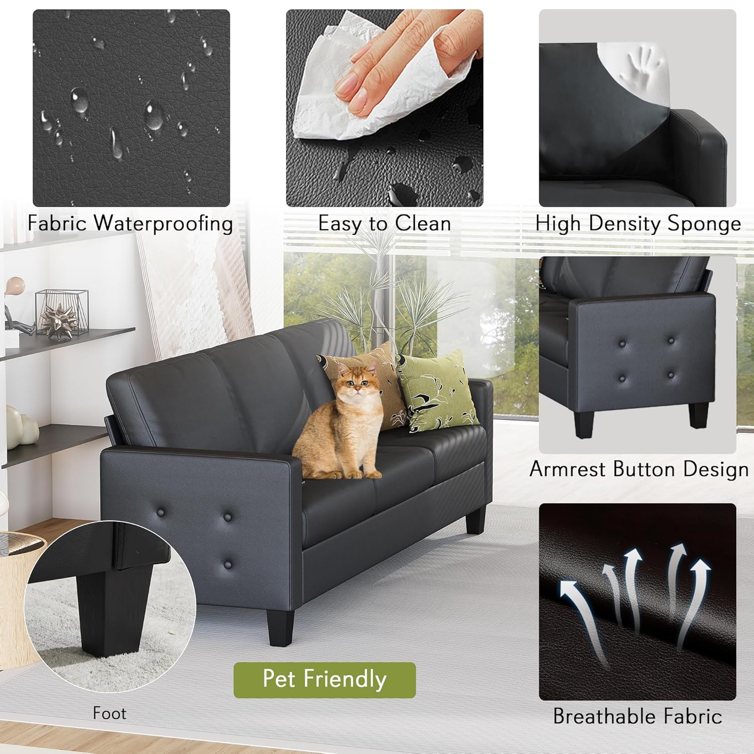 Black Faux Leather 3 Seater So - огляд і ціна Office Furniture Custom