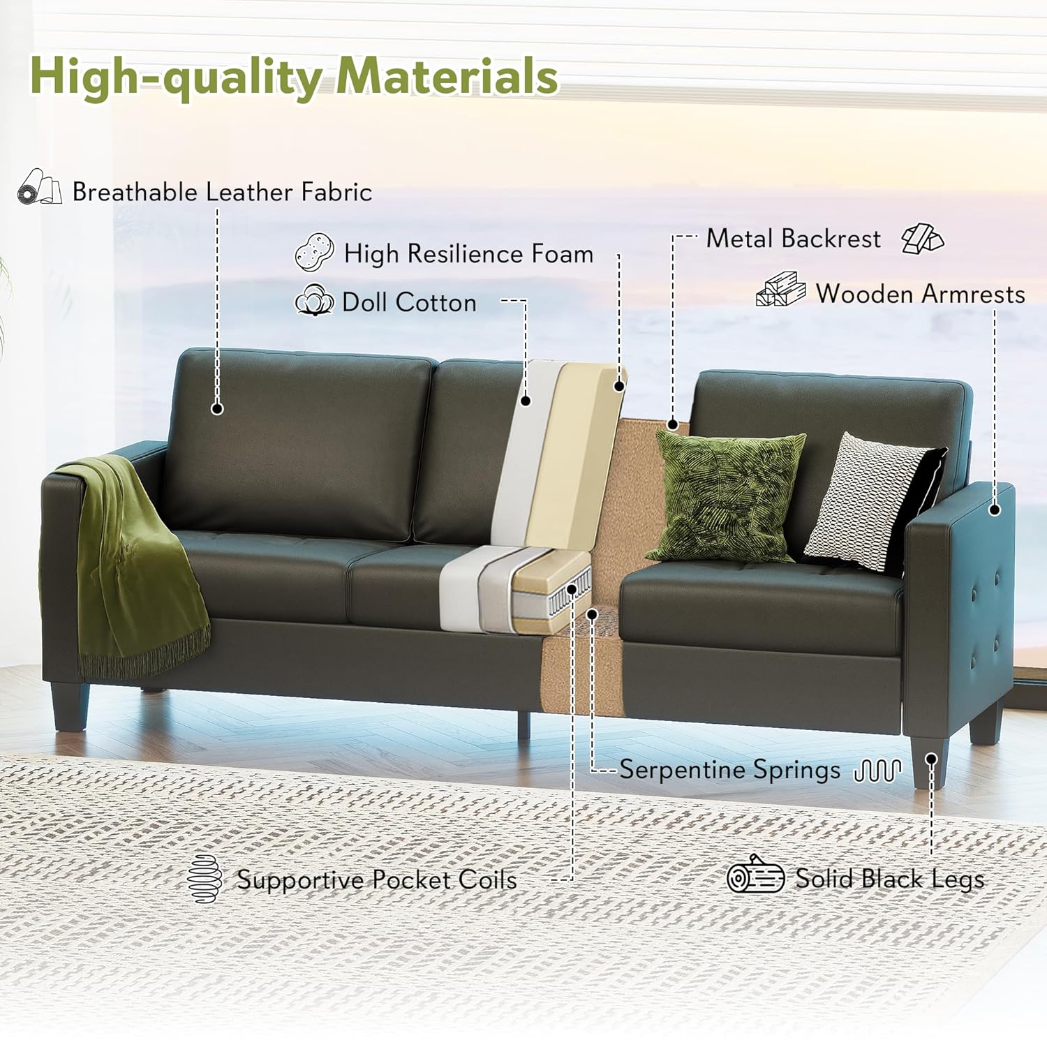 Black Faux Leather 3 Seater So - огляд і ціна Office Furniture Custom