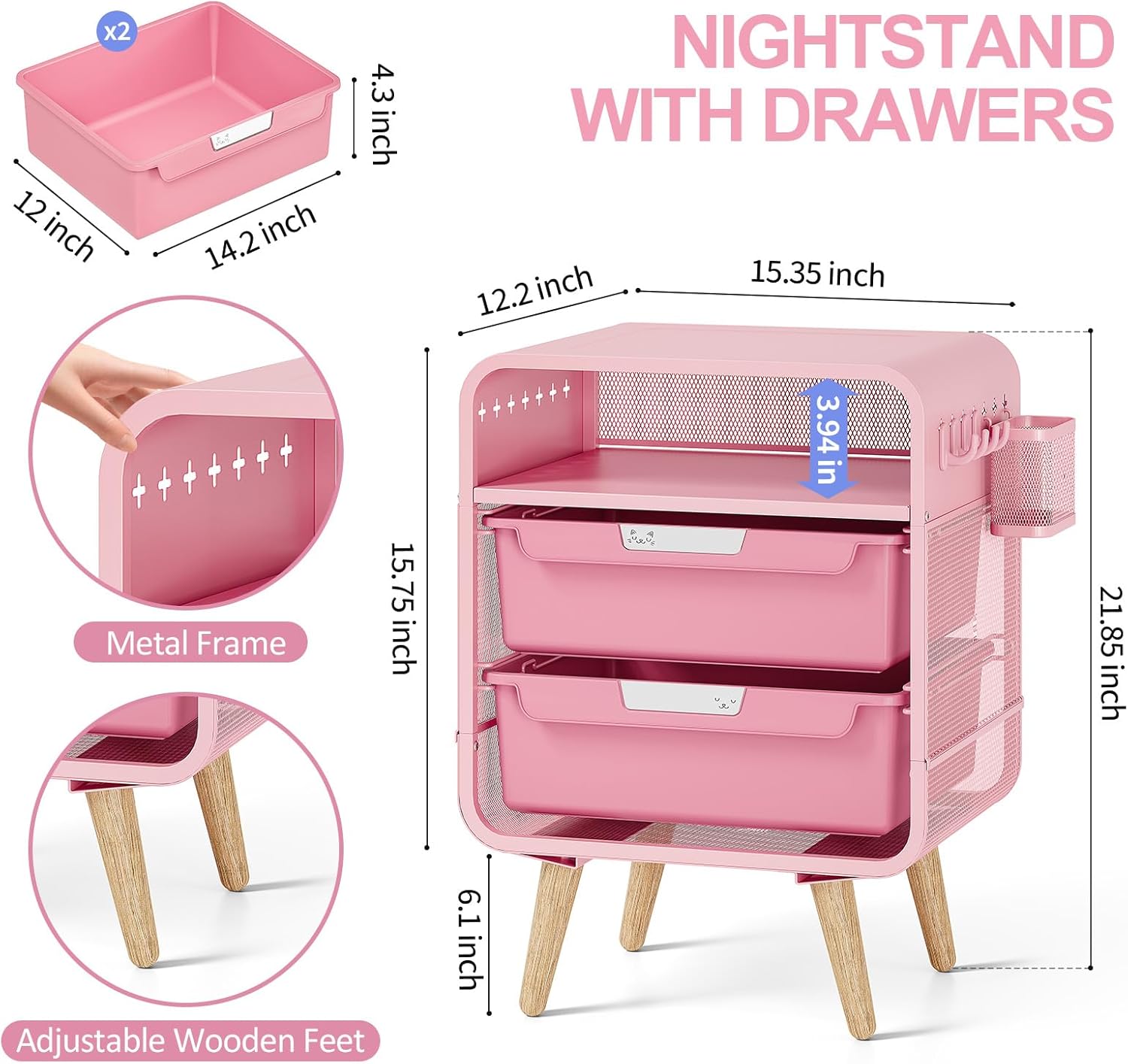 Pink Nightstand with Storage D - огляд і ціна Office Furniture Images